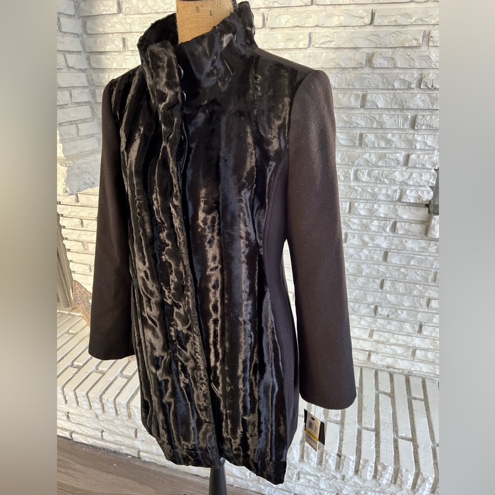 NWT ALFANI Black Velvet Trim Coat Jacket Sz M
